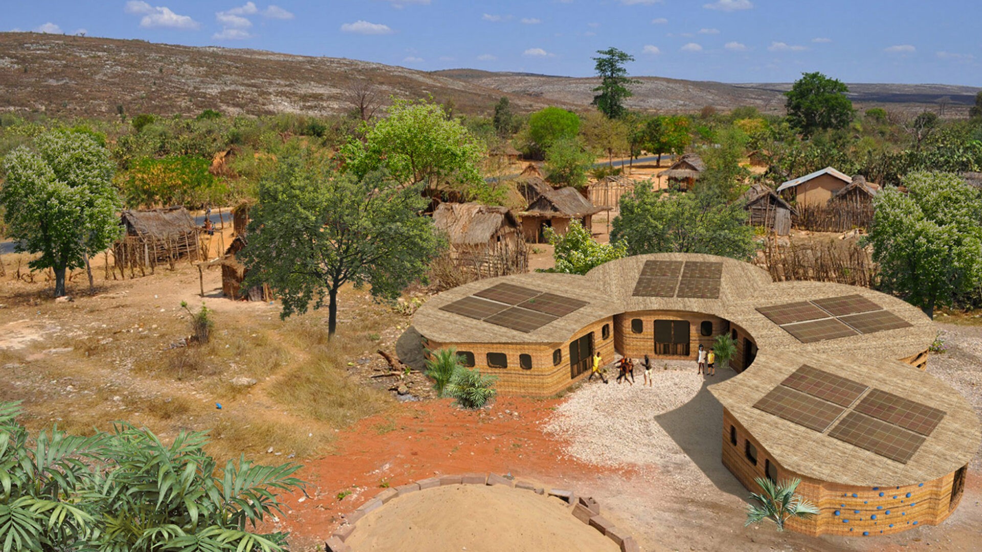 Designed for non-profit organisation Thinking Huts, the solar-powered school will be made from pods that can serve different functions – as classrooms, science labs and dance studios, for example – and be expanded as needed.