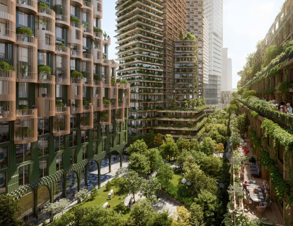 An urban forest between the buildings will be a car-free zone